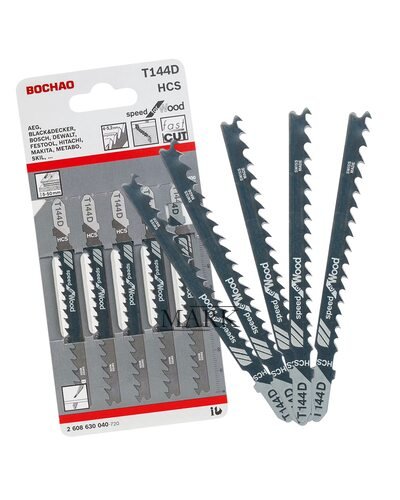 Пилки для лобзика Bochao T144D Wood, 5 шт, прямой рез, для дерева, 5-50 мм (YAB)