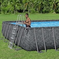 Прямокутний каркасний басейн сходи, тент, фільтр-насос у комплекті Bestway 561KJ, 956 х 488 х 132 см 52231 л 