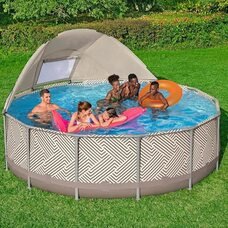 Круглий каркасний басейн з міні-дахом, пісочний фільтр, сходи, тент в комплекті Bestway 561FY 396 x 107 см 11133 л