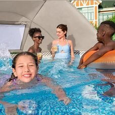 Круглий каркасний басейн з міні-дахом, пісочний фільтр, сходи, тент в комплекті Bestway 561FY 396 x 107 см 11133 л