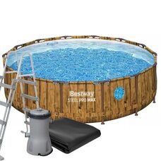 Круглый каркасный бассейн, песочный фильтр, лестница, тент Bestway 561JM 427х107 см 13030 л