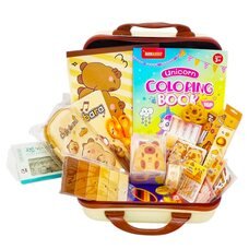 Подарунковий набір канцелярії у бежевій валізі на 45 предметів "Капібара" у бежевій валізці