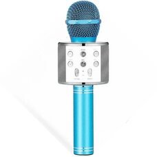 Бездротовий Bluetooth Караоке-мікрофон WS-858 Bluetooth USB, AUX FM Блакитний (HA-50)