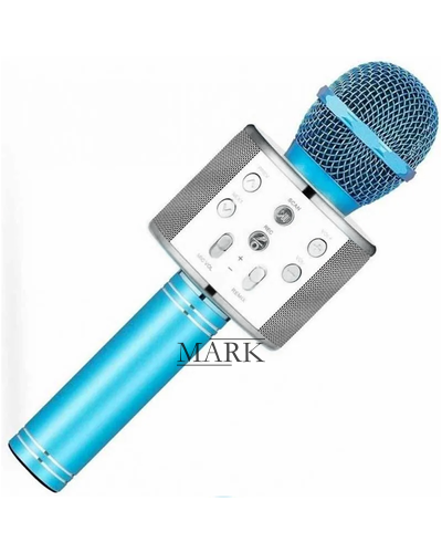 Беспроводной Bluetooth Караоке-микрофон WS-858 Bluetooth USB, AUX FM Голубой (HA-50)