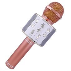 Беспроводной Bluetooth Караоке-микрофон WS-858 Bluetooth USB, AUX FM Розовое золото (HA-50)