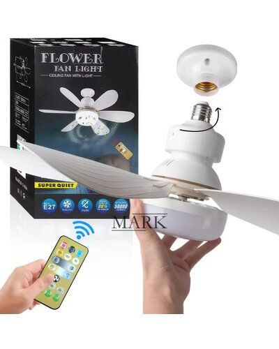Потолочный вентилятор-лампа с цоколем пульт управления в комплекте Flower Fan ДУ 3000K-6500K E27