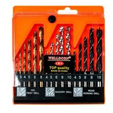 Набір свердел WELLBORN/1575 (метал / дерево / бетон, 16 шт) (JS)