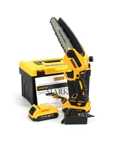 Мини-пила DeWalt DCM160N аккумуляторная, с полуавтоматической смазкой цепи (24V, 4AH, шина 15 см) в кейсе