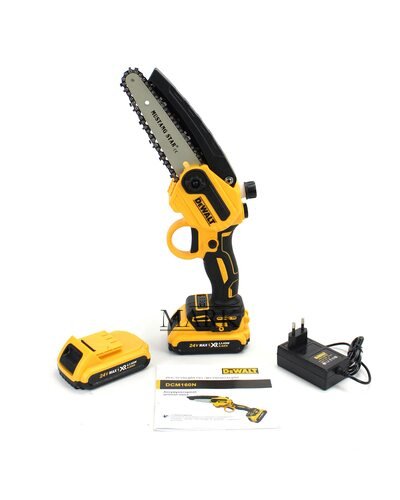 Мини-пила DeWalt DCM160N аккумуляторная, с полуавтоматической смазкой цепи (24V, 4AH, шина 15 см) в кейсе
