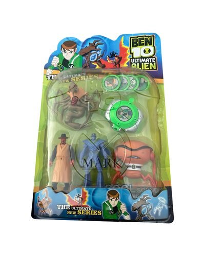 Детский набор из 4 фигурок из мультфильма BEN10 5 светящихся серий G01967/0803-8 + часы в блистере (NI)