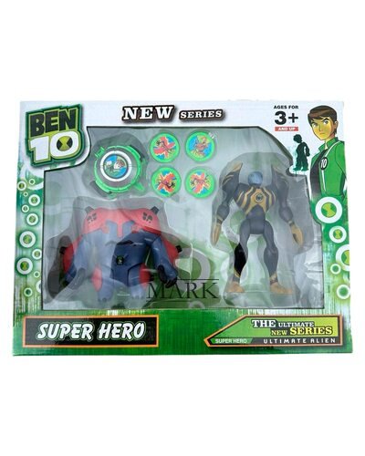 Детские игровые фигурки со звуком и светящиеся, 2 шт. G11979/0843-4 BEN10 5 серии + часы и диски (NI)