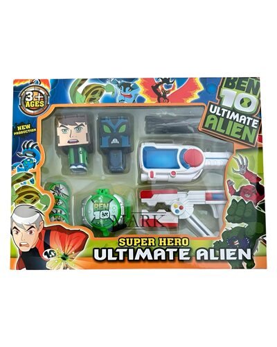 Игровой детский набор герои мультфильма G20421/SB191-6 БЕН10 2 фигурки + часы с дисками + 2 пистолета (NI)