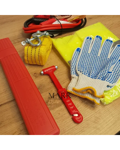 Большой автомобильный набор 6в1 (перчатки, жилет, трос, домкрат, стартовые провода сумочка для хранения)