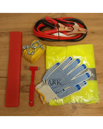 Большой автомобильный набор 6в1 (перчатки, жилет, трос, домкрат, стартовые провода сумочка для хранения)