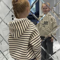 Дитяче худи з капюшоном у смужку з флісом SPARKLE Min 6-12 років 134 Бежево-чорна (SPRK)