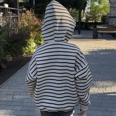 Дитяче худи з капюшоном у смужку з флісом SPARKLE Min 6-12 років 134 Бежево-чорна (SPRK)