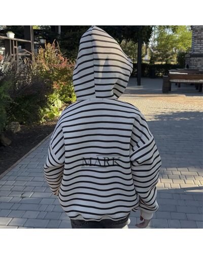 Детское худи с капюшоном в полоску с флисом SPARKLE Min 6-12 лет 140 Бежево-черная (SPRK)