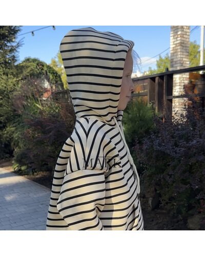 Детское худи с капюшоном в полоску с флисом SPARKLE Min 6-12 лет 146 Бежево-черная (SPRK)