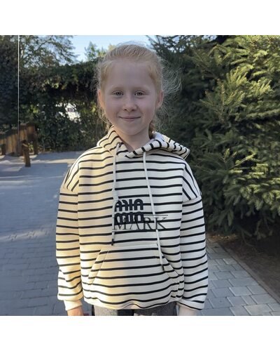 Детское худи с капюшоном в полоску с флисом SPARKLE Min 6-12 лет 152 Бежево-черная (SPRK)