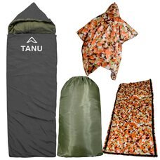 Портативний термо-набір спальний мішок з подушкою та синтепоном TANU -30С°, 350 г/м2, 220*90 см Чорний (BR)