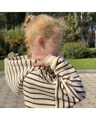 Детское теплое худи с флисом в полоску SPARKLE Min 6-12 лет 134 Бежево-коричневый (SPRK)