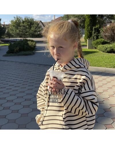 Детское теплое худи с флисом в полоску SPARKLE Min 6-12 лет 140 Бежево-коричневый (SPRK)