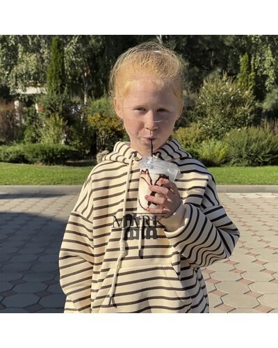 Детское теплое худи с флисом в полоску SPARKLE Min 6-12 лет 146 Бежево-коричневый (SPRK)