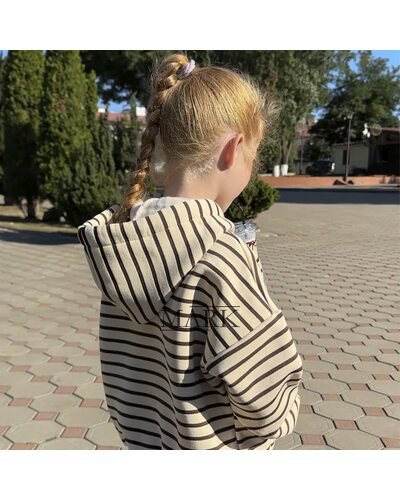 Детское теплое худи с флисом в полоску SPARKLE Min 6-12 лет 146 Бежево-коричневый (SPRK)