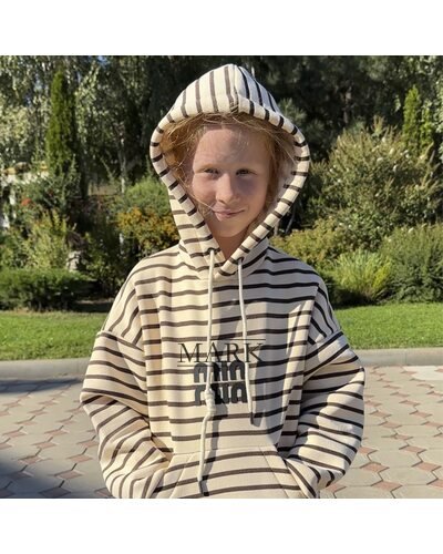 Детское теплое худи с флисом в полоску SPARKLE Min 6-12 лет 152 Бежево-коричневый (SPRK)