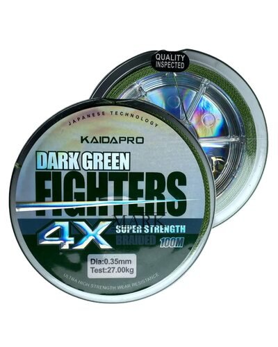 Леска Kaidapro Fighters 4X 100м, 27кг, 0,35мм Dark green