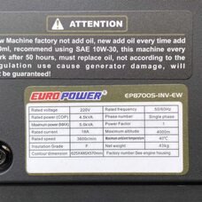 Генератор бензиновий однофазний на колесах з ручним запуском EP8700S-INV-EW Euro Power на 4.5-5 кВт (ISML)