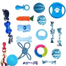 Великий набір іграшок для собак і цуценят 17 в 1 — гума, канати, текстиль  (626)