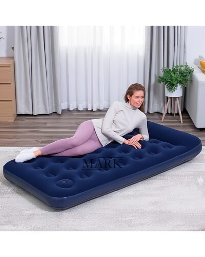 Надувной велюровый полуторный матрас с подголовником, встроенный ножной насос Bestway Pavillo 67225  (LM)