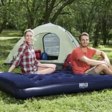 Надувний велюровий полуторний матрац з підголовником, вбудований ножний насос Bestway Pavillo 67225  (LM)