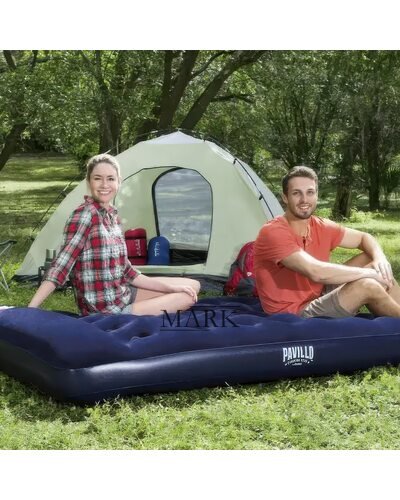 Надувной велюровый полуторный матрас с подголовником, встроенный ножной насос Bestway Pavillo 67225  (LM)