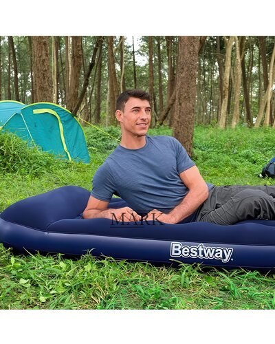 Надувной велюровый полуторный матрас с подголовником, встроенный ножной насос Bestway Pavillo 67225  (LM)