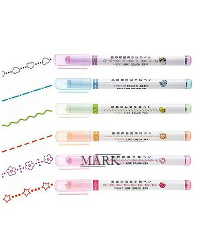 Двухсторонние маркеры MDS-6006 с роликовым механизмом с узорами, набор 6 шт. (218)