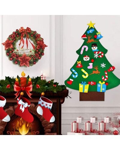 Елка из фетра детская новогодняя с игрушками на липучке 95 х 70 см/21 игрушка (HA-79)