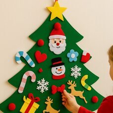 Ялинка з фетру дитяча новорічна з іграшками на липучці 95 х 70 см / 21 іграшка (HA-79)