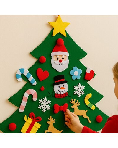 Елка из фетра детская новогодняя с игрушками на липучке 95 х 70 см/21 игрушка (HA-79)