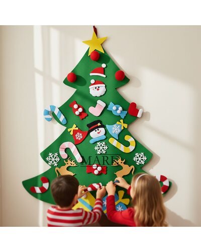 Елка из фетра детская новогодняя с игрушками на липучке 95 х 70 см/21 игрушка (HA-79)