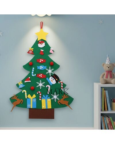 Елка из фетра детская новогодняя с игрушками на липучке 95 х 70 см/21 игрушка (HA-79)