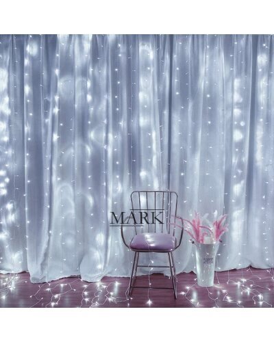 Декоративная LED гирлянда-штора прозрачный провод 480 LED 220В 3х3 м Белый