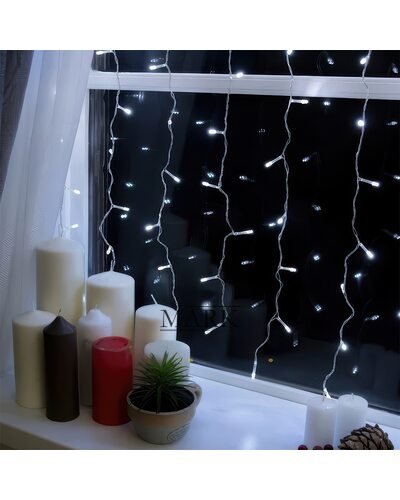 Декоративная LED гирлянда-штора прозрачный провод 480 LED 220В 3х3 м Белый