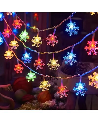 Декоративная светодиодная LED гирлянда «Снежинки» 3 метра на 3 АА батарейках Мульти (ARSH)