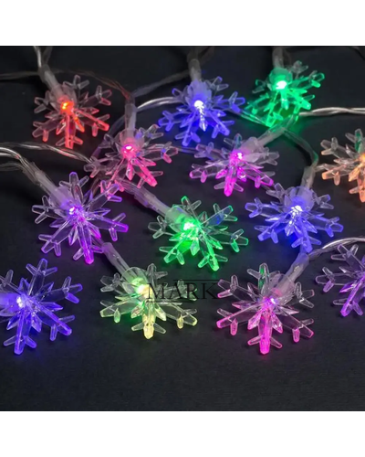 Декоративная светодиодная LED гирлянда «Снежинки» 3 метра на 3 АА батарейках Мульти (ARSH)
