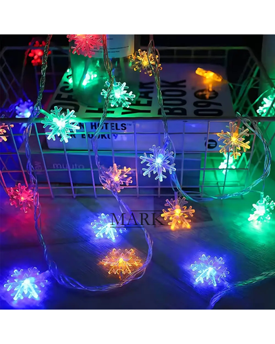 Декоративная светодиодная LED гирлянда «Снежинки» 3 метра на 3 АА батарейках Мульти (ARSH)