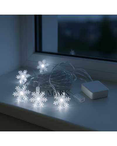Декоративная светодиодная LED гирлянда «Снежинки» 3 метра на 3 АА батарейках Синий (ARSH) Декоративная светодиодная LED гирлянда «Снежинки» 3 метра на 3 АА батарейках Синий (ARSH)