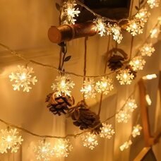 Декоративна світлоідодна LED гірлянда "Сніжинки" 3 метри на 3 АА батарейках Теплий білий (ARSH)