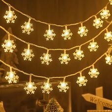 Декоративна світлоідодна LED гірлянда "Сніжинки" 3 метри на 3 АА батарейках Теплий білий (ARSH)